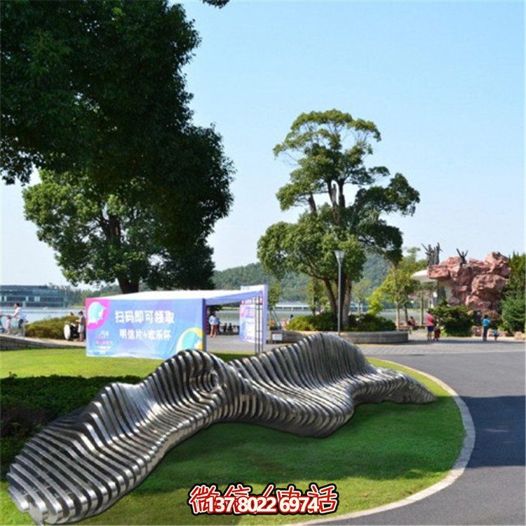 不銹鋼異形座椅，金屬波浪形雕塑抽象假山造型椅子