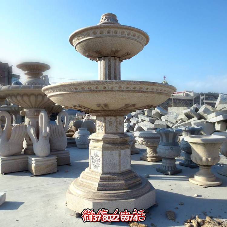 歐式黃銹石噴泉流水轉(zhuǎn)動(dòng)球，點(diǎn)綴酒店會(huì)所景觀