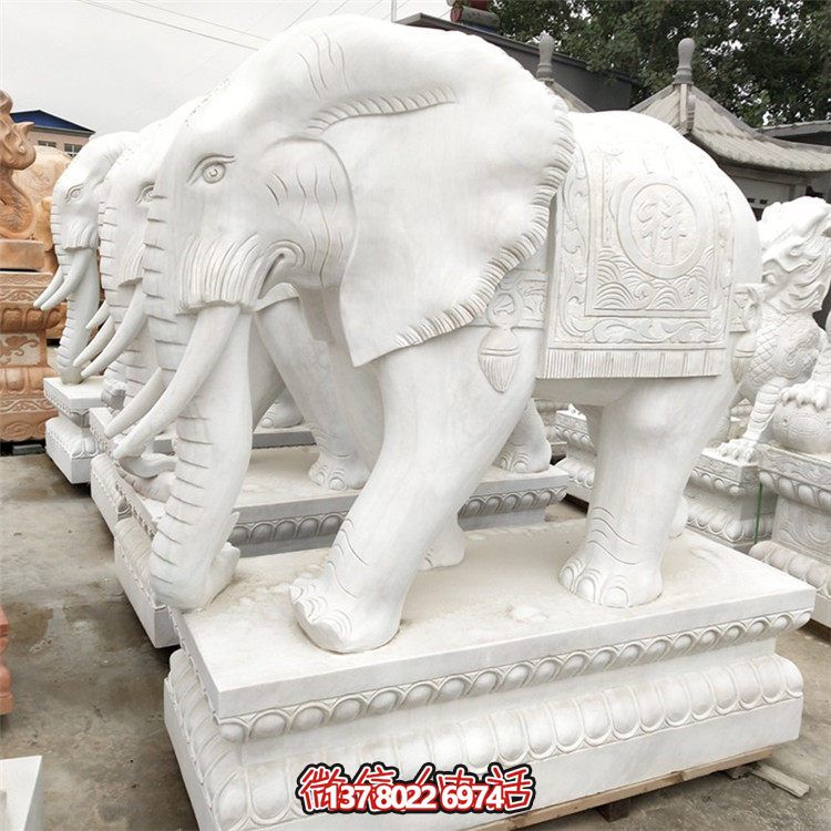 精美石雕大象雕塑，點(diǎn)綴別墅小區(qū)，增添大理石的高貴氣派
