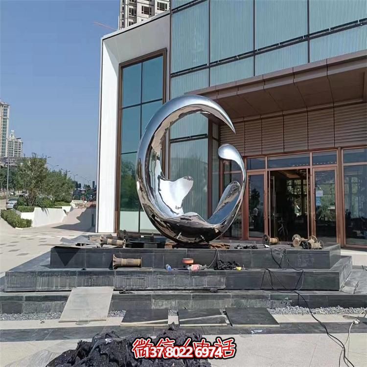高端不銹鋼創(chuàng)意鏡面圓環(huán)雕塑，點綴酒店會所裝飾