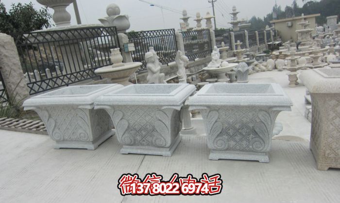 大理石石雕方形戶外花盆雕塑 大理石石雕方形戶外花盆雕塑