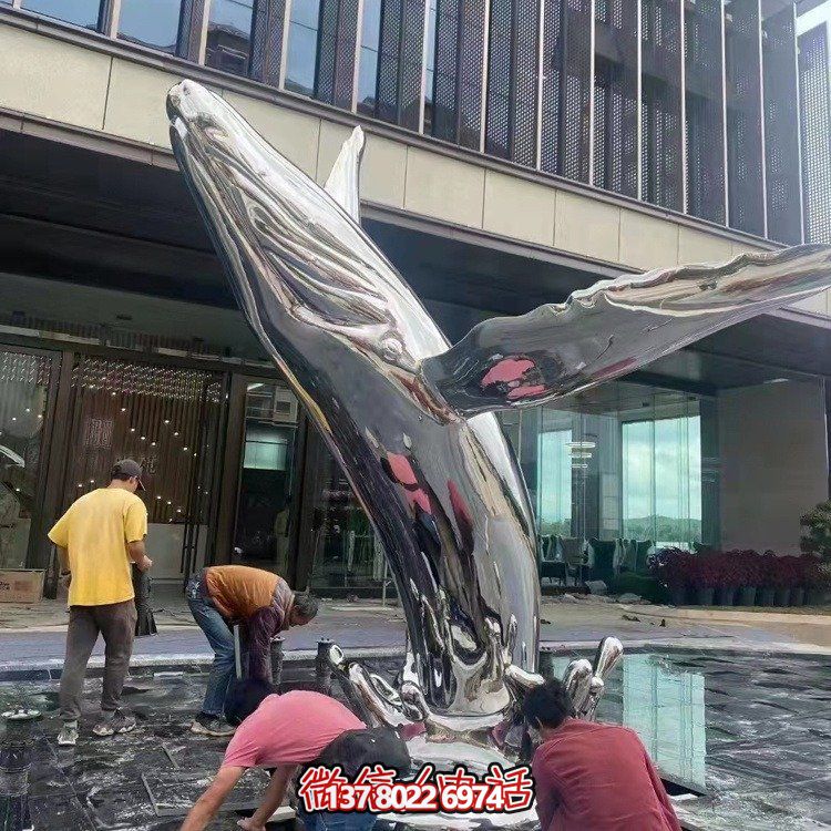 大型不銹鋼鏤空魚類擺件，為戶外水景商場售樓部裝飾