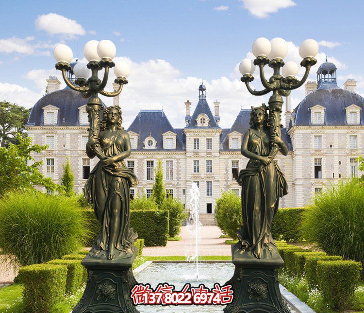 西方風(fēng)格別墅景觀裝飾，銅雕女性雕塑