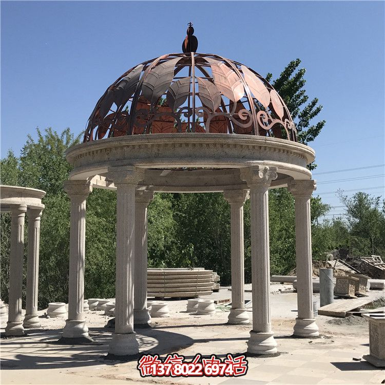 歐式風(fēng)格別墅花園裝飾鏤空樹葉鐵藝大理石涼亭擺件 歐式風(fēng)格別墅花園裝飾鏤空樹葉鐵藝大理石涼亭擺件