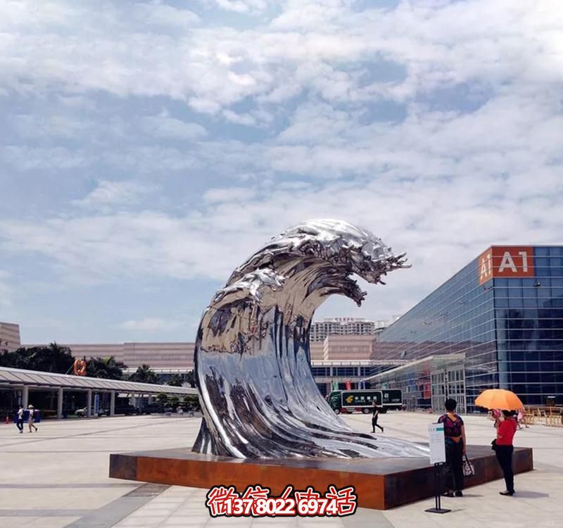 不銹鋼翻滾海浪雕塑，打造精美戶外廣場