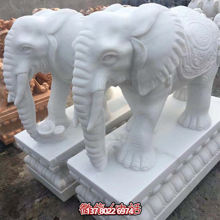 雕塑藝術(shù)融入園林景觀，漢白玉大象石雕點(diǎn)綴戶外