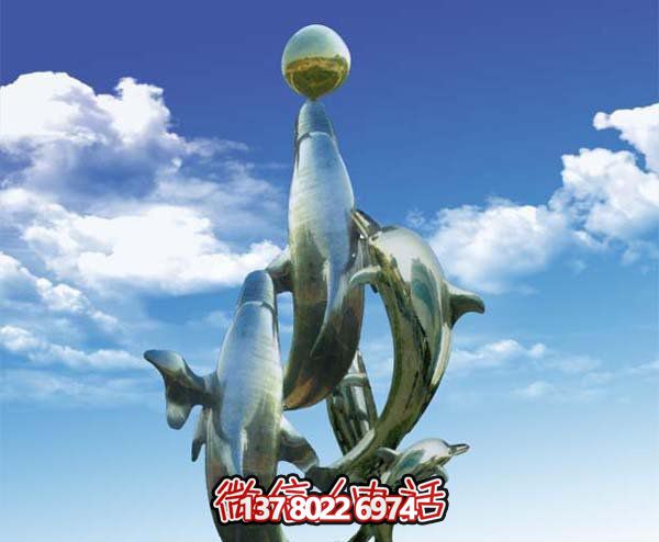 空中飛躍只玩球不銹鋼海豚雕塑 空中飛躍只玩球不銹鋼海豚雕塑