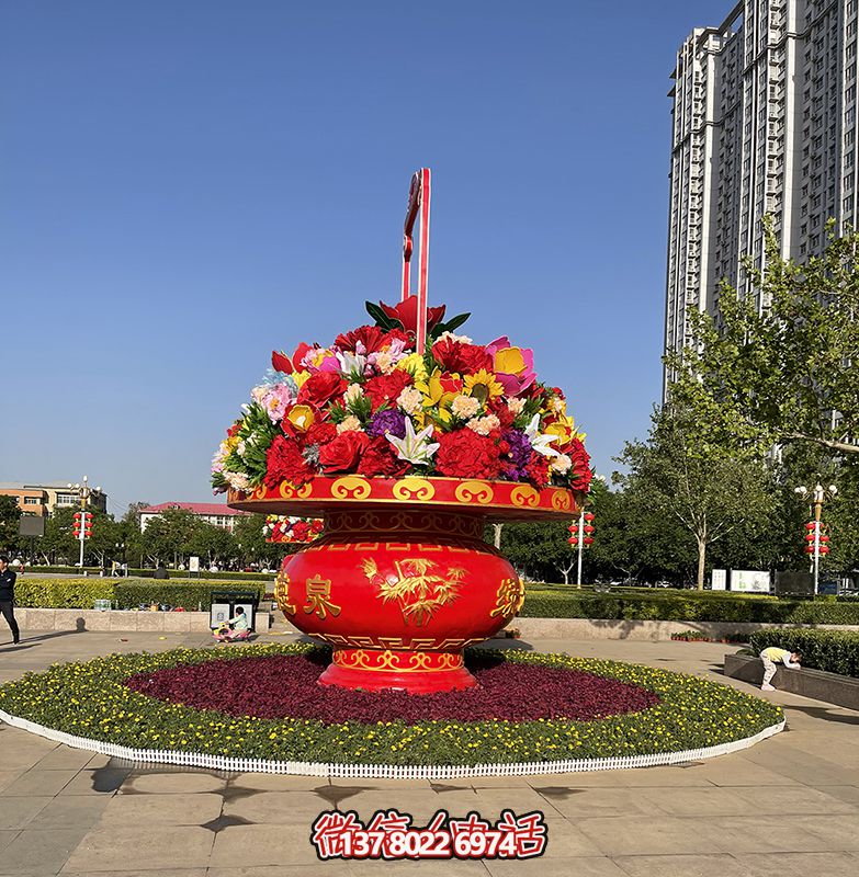 天安門(mén)廣場(chǎng)精美玻璃鋼彩繪大花籃雕塑 天安門(mén)廣場(chǎng)精美玻璃鋼彩繪大花籃雕塑