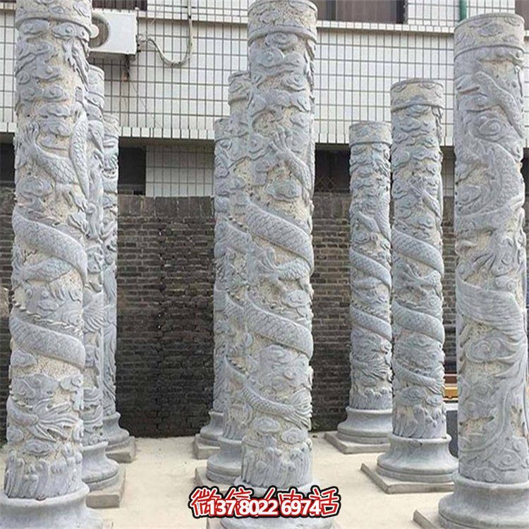 大理石石雕龍柱雕塑，美化戶外景觀