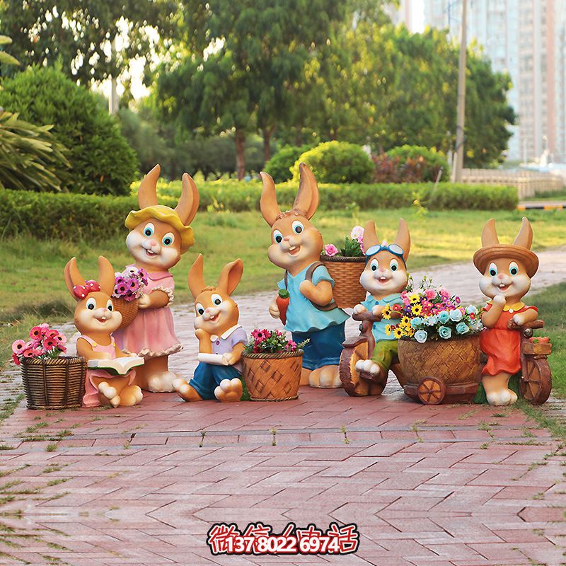 可愛兔子玻璃鋼雕塑景觀花盆 可愛兔子玻璃鋼雕塑景觀花盆