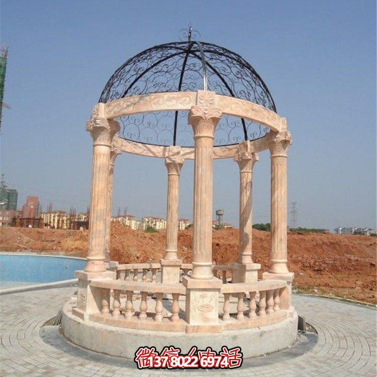 美麗而典雅的歐式大理石雕塑涼亭，為觀賞晚霞景觀而設(shè)計(jì)