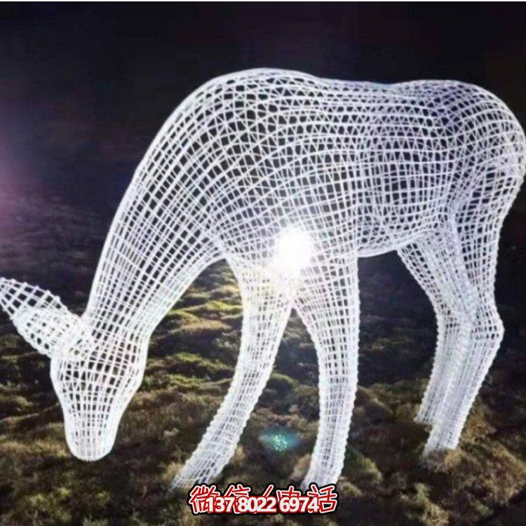 鏤空不銹鋼幾何梅花鹿雕塑，創(chuàng)意戶外擺件