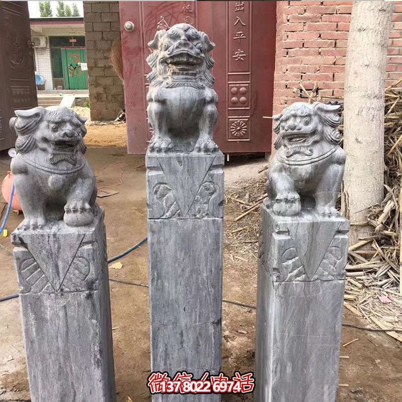 經(jīng)典仿古石獅子拴馬柱擺件，點(diǎn)綴園林