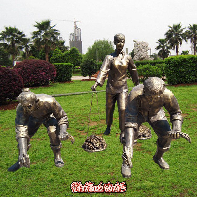 中國傳統(tǒng)農耕文化播種情景人物擺件