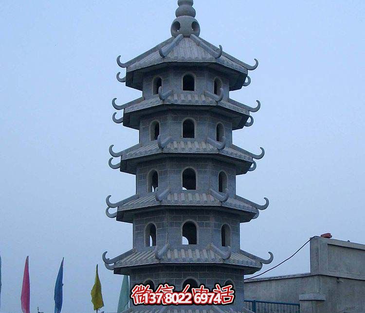 古典寶塔景觀園林，精美石雕青石多層搭配