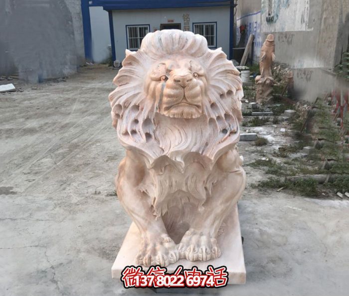 庭院大型仿真紅石獅子雕塑 庭院大型仿真紅石獅子雕塑