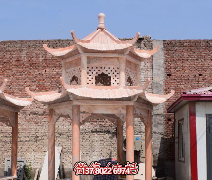 雙層紅涼亭休閑觀賞晚霞 雙層紅涼亭休閑觀賞晚霞