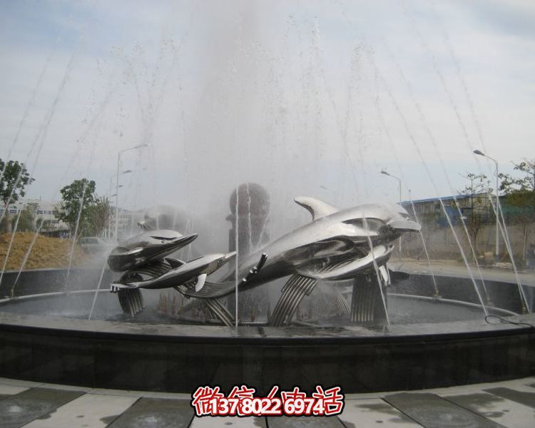 不銹鋼海豚雕塑，裝飾現(xiàn)代廣場的水景