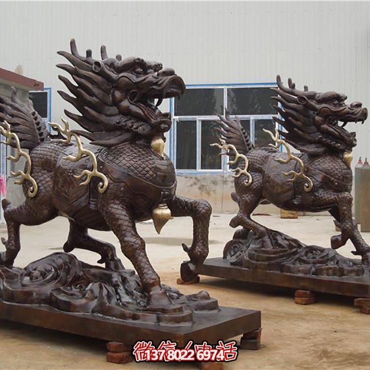 大型銅雕麒麟擺件，裝點庭院門口別墅