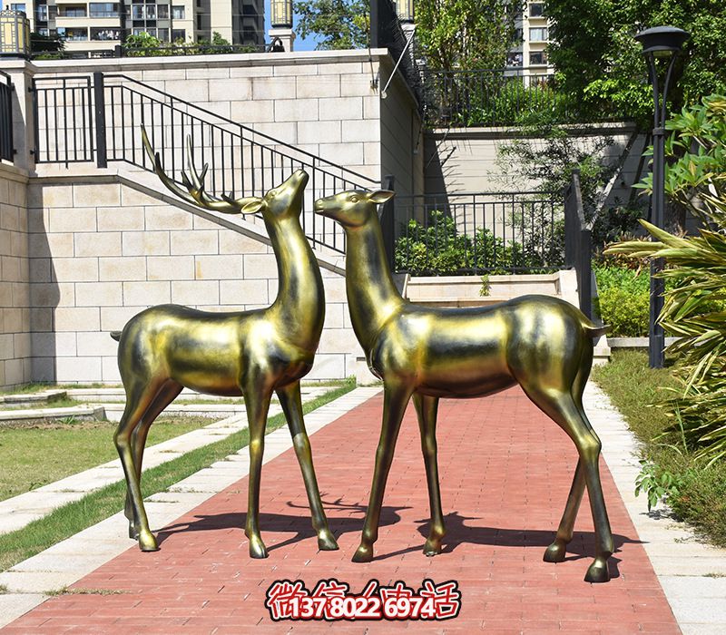 精美的不銹鋼仿銅鹿雕塑 精美的不銹鋼仿銅鹿雕塑