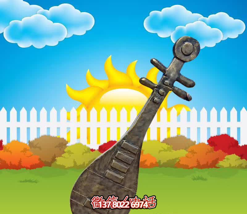 傳承古代音樂文化的銅雕琵琶樂器雕塑 傳承古代音樂文化的銅雕琵琶樂器雕塑