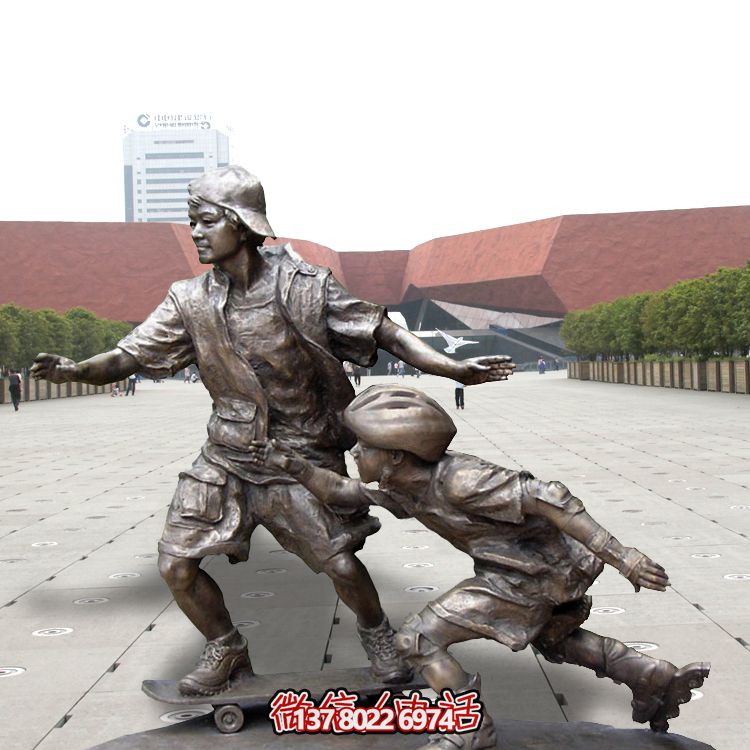 玻璃鋼仿銅滑旱冰兒童人物雕塑 玻璃鋼仿銅滑旱冰兒童人物雕塑
