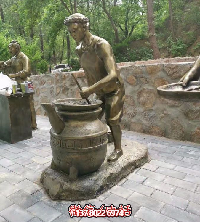 仿銅情景人物玻璃鋼雕塑，環(huán)境美化街道戶(hù)外小品