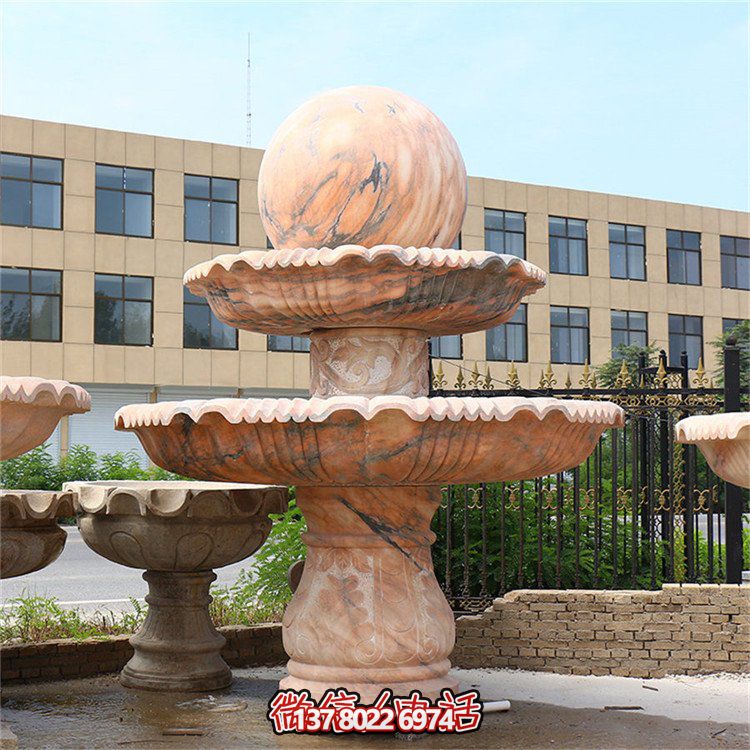 完美融合石雕晚霞紅園林戶外廣場風(fēng)水球風(fēng)水噴泉