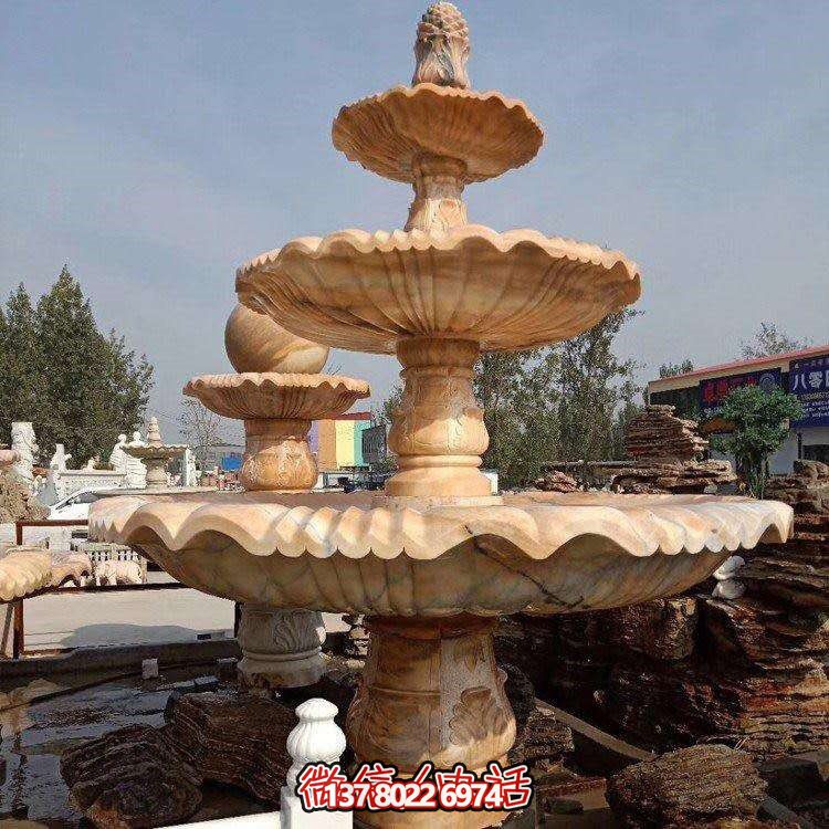 紅石材雕刻層噴泉，點綴天然晚霞水園林