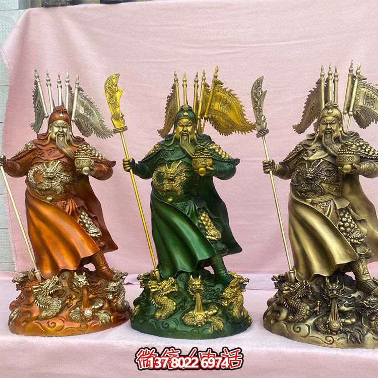 銅雕關(guān)公擺件，家居供奉雕塑裝飾