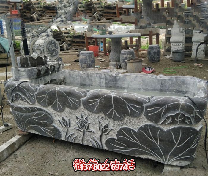 仿古荷花方形庭院魚缸雕塑 仿古荷花方形庭院魚缸雕塑