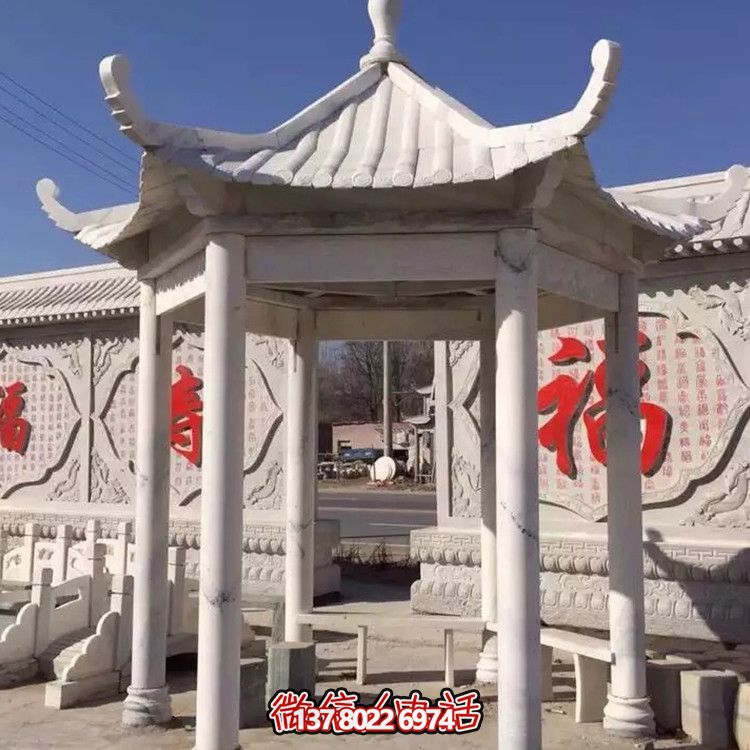 中式古建涼亭，大理石仿古裝飾庭院擺放
