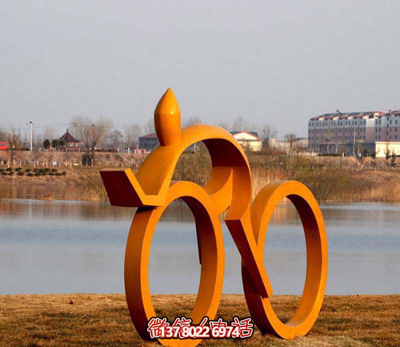 公園不銹鋼彩繪自行車雕塑 公園不銹鋼彩繪自行車雕塑