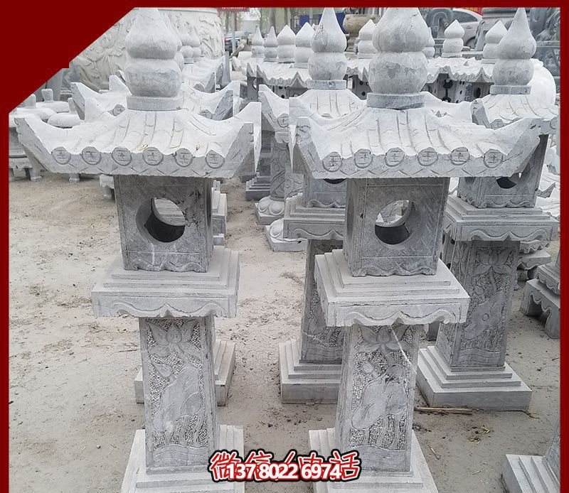 仿古石雕燈籠，裝飾戶外寺廟
