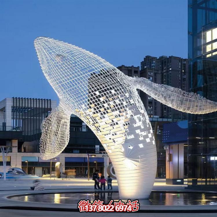 精美的大型不銹鋼網(wǎng)格鯨魚雕塑，綴點(diǎn)你的戶外空間