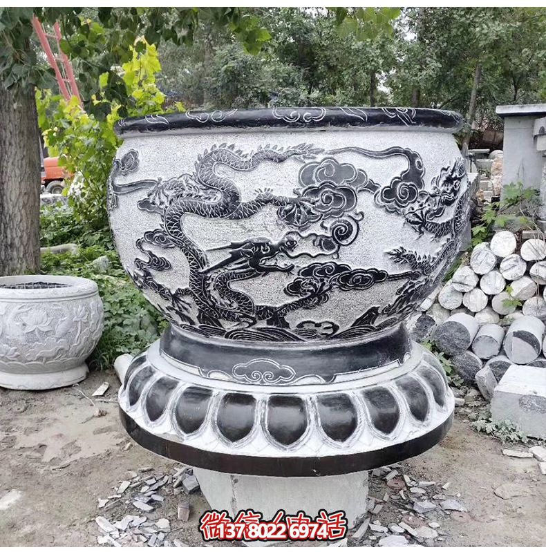 精美石雕浮雕龍花盆雕塑 精美石雕浮雕龍花盆雕塑