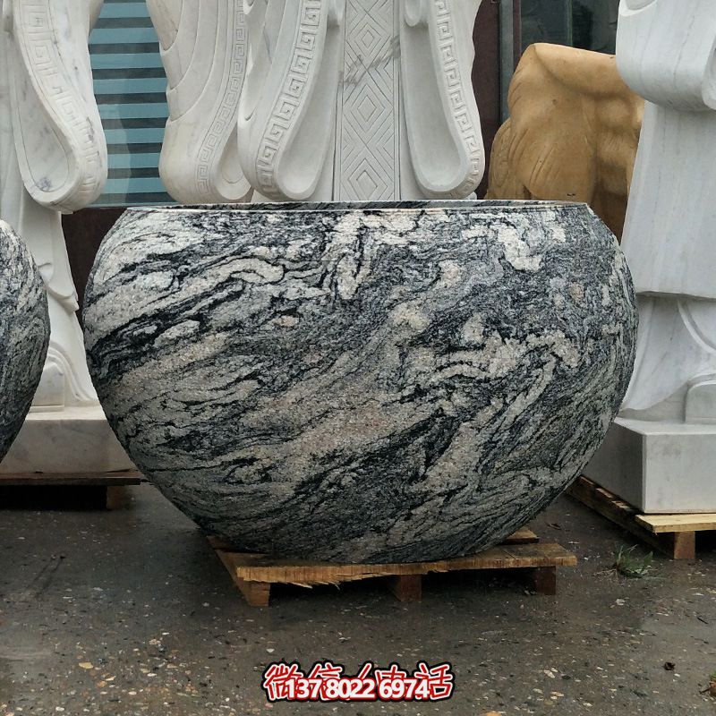 精美大理石石雕魚缸，點綴庭院雕塑