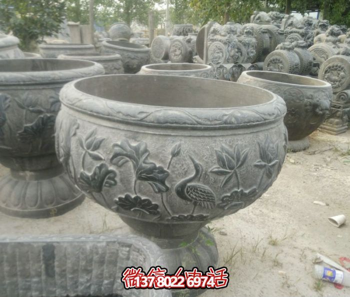 仿古庭院舊圓形蓮花浮雕缸雕塑 仿古庭院舊圓形蓮花浮雕缸雕塑