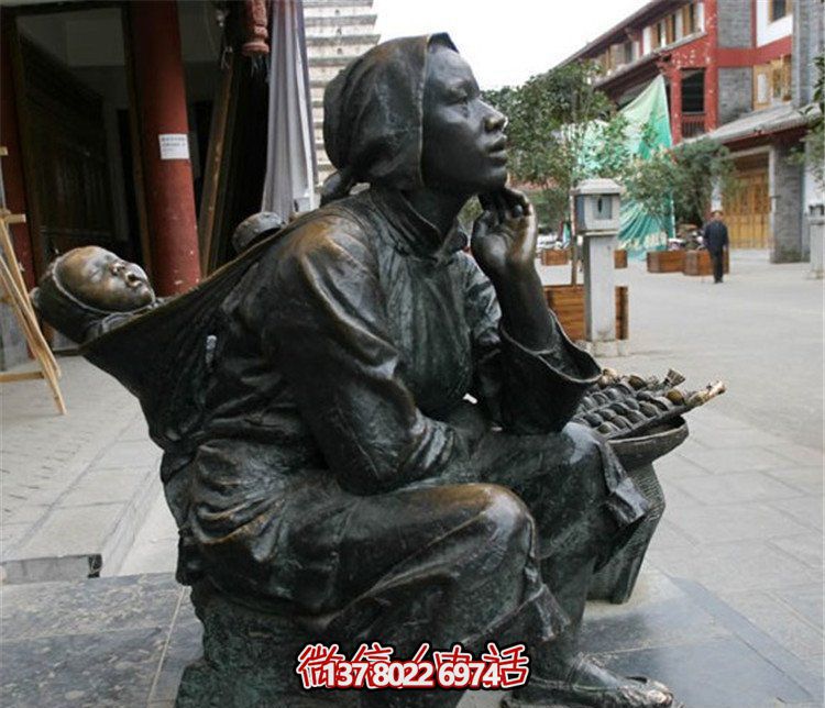 街邊創(chuàng)意銅雕母子竹樓雕塑 街邊創(chuàng)意銅雕母子竹樓雕塑