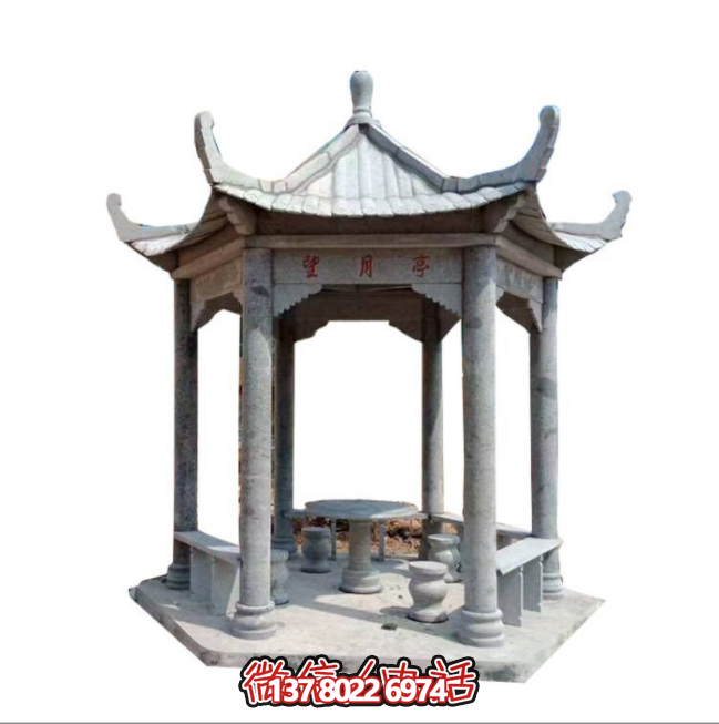 美麗月夜，精美石雕亭子