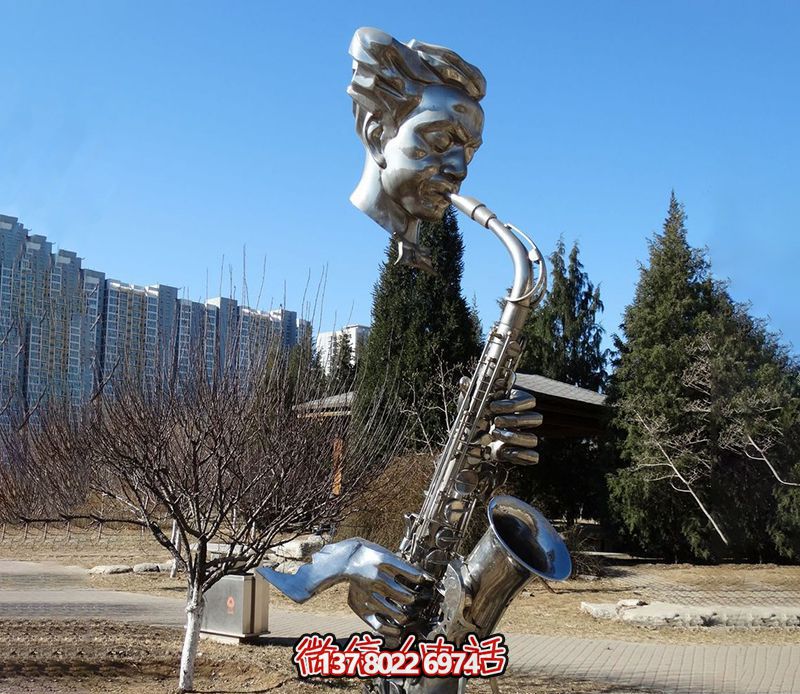 公園不銹鋼抽象吹薩克斯頭像吹奏雕塑 公園不銹鋼抽象吹薩克斯頭像吹奏雕塑