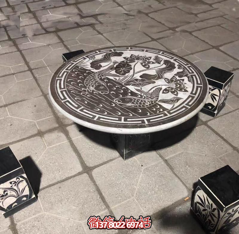 家用別墅中式浮雕室外大理青石桌椅 家用別墅中式浮雕室外大理青石桌椅