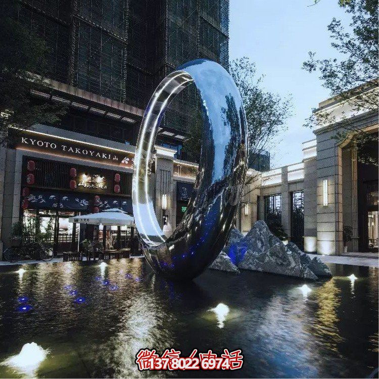 不銹鋼圓環(huán)，水景噴泉裝飾燈光雕塑