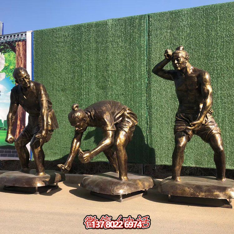 插秧，玻璃鋼仿銅民俗生活勞動人物雕塑