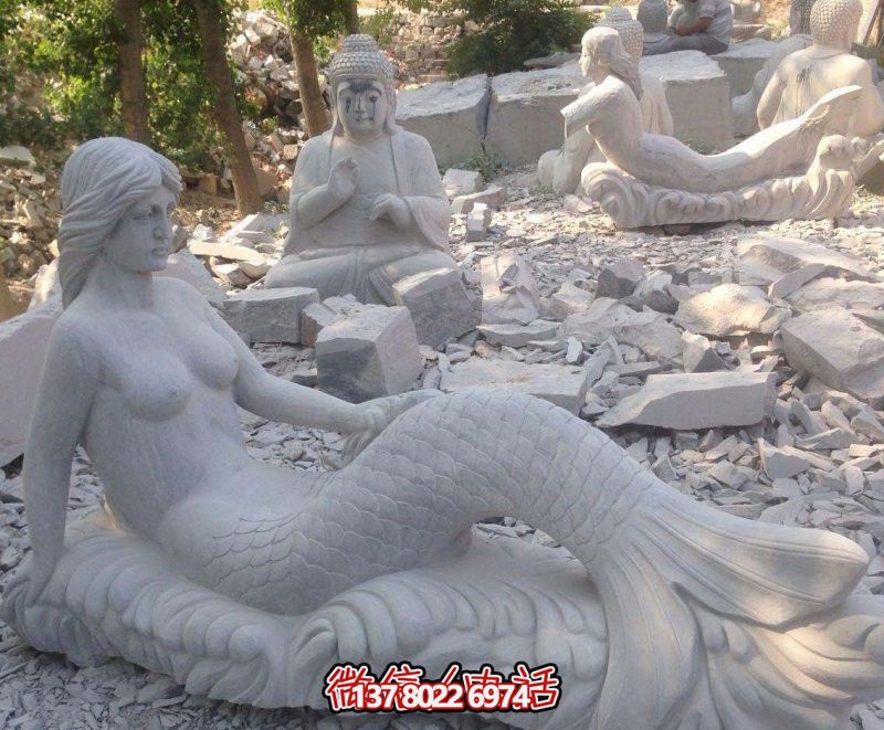 街道上擺放的漢白玉石雕創(chuàng)意美人魚雕塑 街道上擺放的漢白玉石雕創(chuàng)意美人魚雕塑