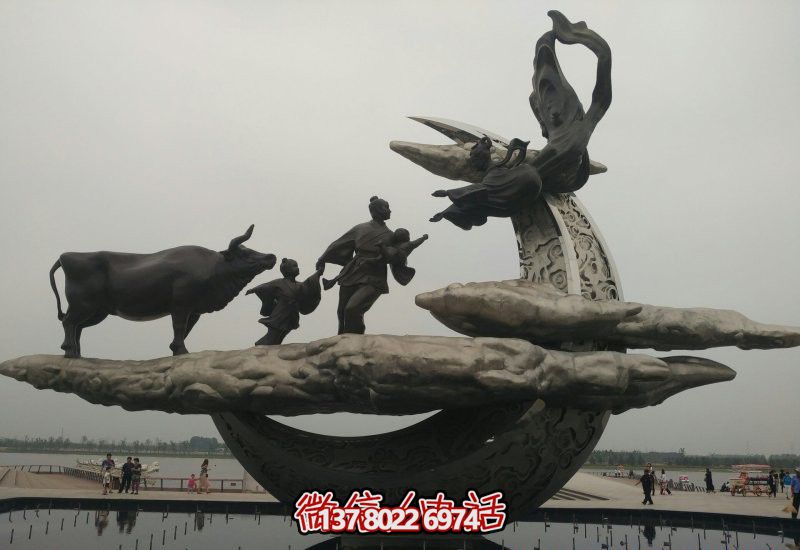 城市園林不銹鋼牛郎織女一家相會雕塑 城市園林不銹鋼牛郎織女一家相會雕塑