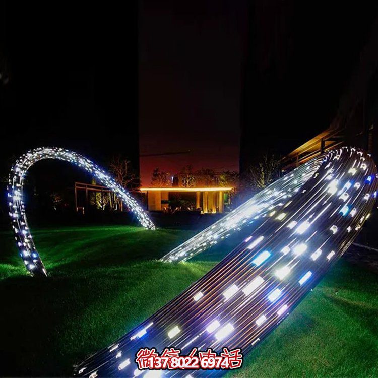 不銹鋼景點草坪擺放燈光亮化圓環(huán)拱門雕塑