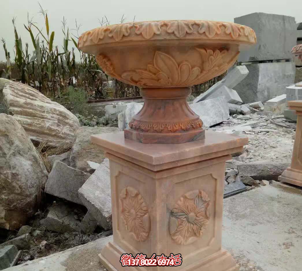 街道公園晚霞紅石雕花盆雕塑 街道公園晚霞紅石雕花盆雕塑