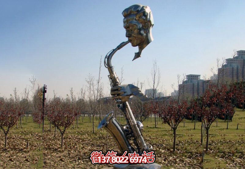戶外廣場不銹鋼抽象吹薩克斯人物吹奏雕塑 戶外廣場不銹鋼抽象吹薩克斯人物吹奏雕塑