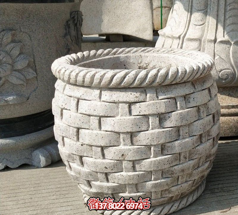 大理石編織花紋水缸雕塑 大理石編織花紋水缸雕塑